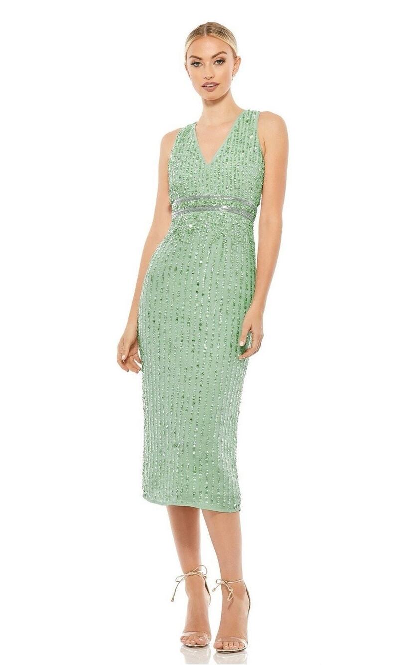 Mac Duggal Mint Green Sequin Midi Dress Sleeveless V-Neck NWOT Size 0 MSRP $298